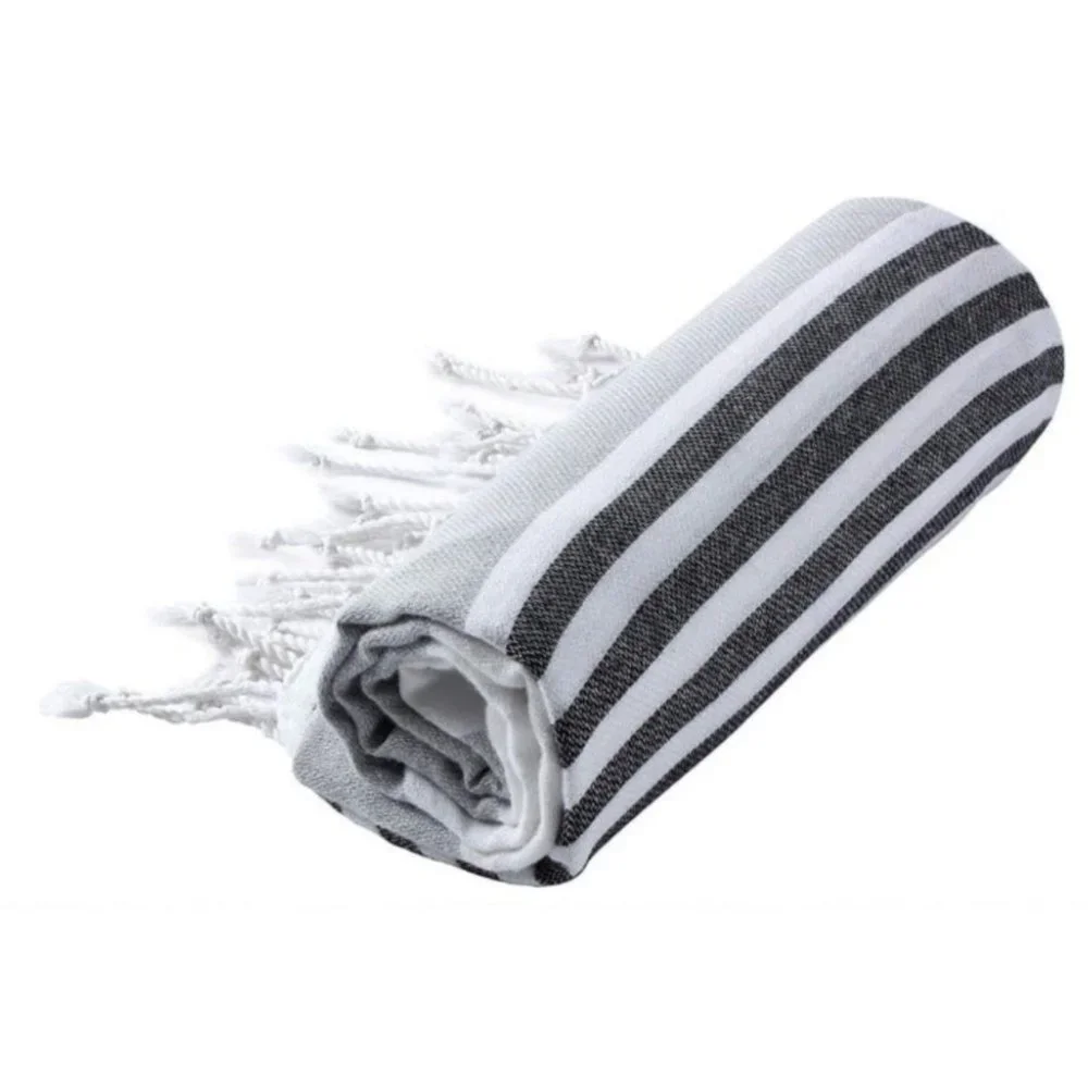 4 Gray Black Striped Beach Bath Towels - 100% Turkish Cotton